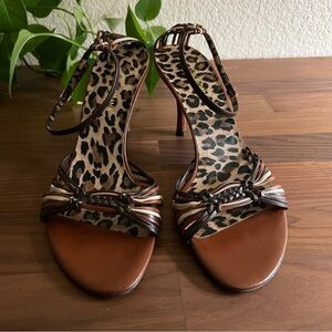 Dolce & Gabbana Italian Leather Strappy Ankle Wrap Sandals Brown Leopard